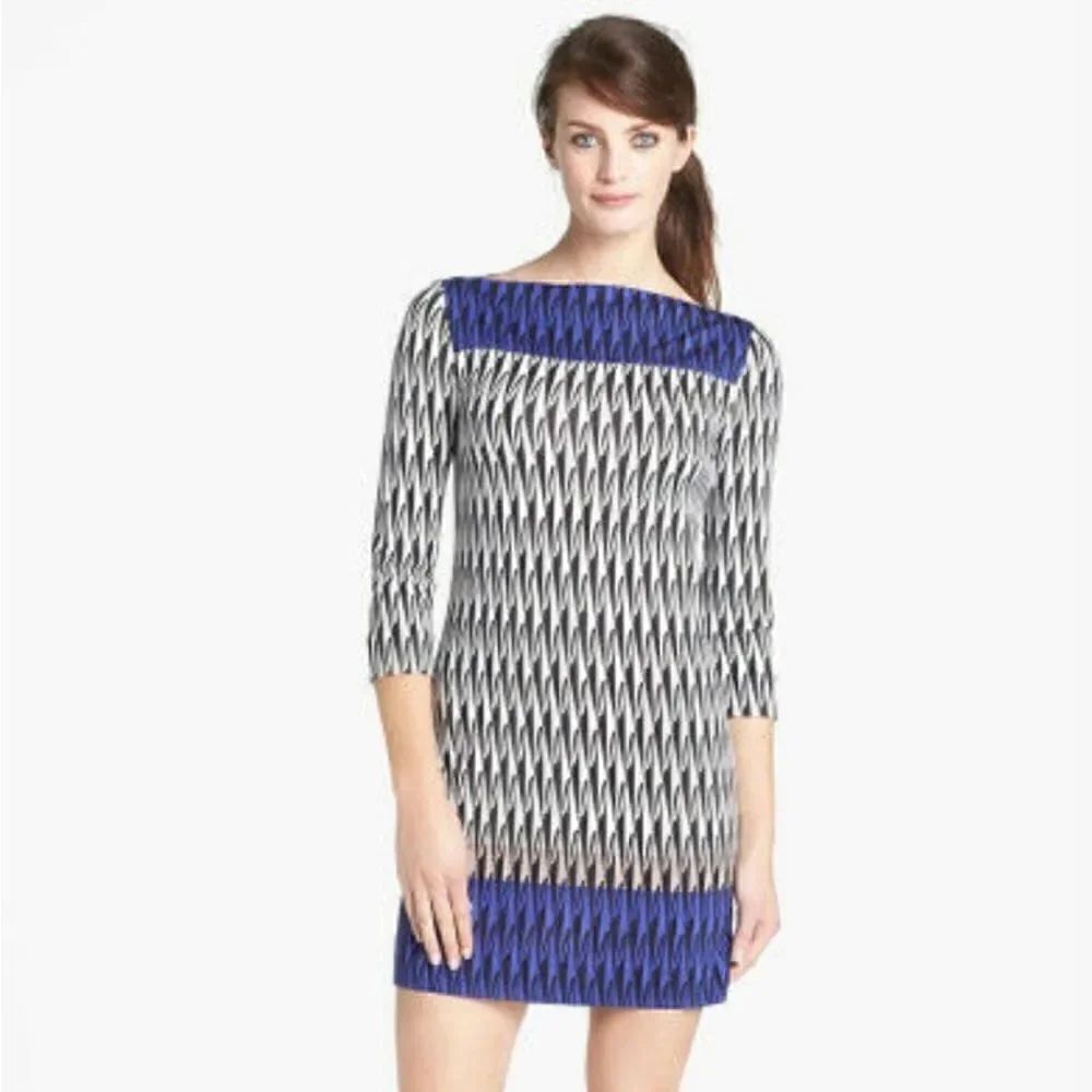 Diane Von Furstenberg Ruri Silk Dress in Modern Harlequin 3/4 Sleeve